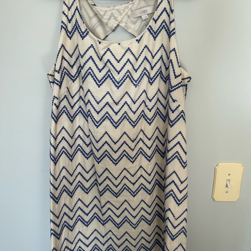 LOFT Cream and Blue Embroidered Top